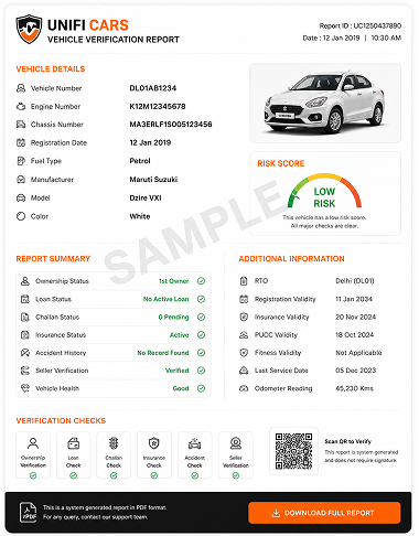Sample vehicle verification report